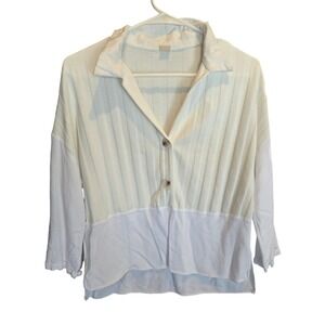 Marfinno Pop Over‎ Half Sleeve Top M Womens White V Neck Fall Basic Pullover